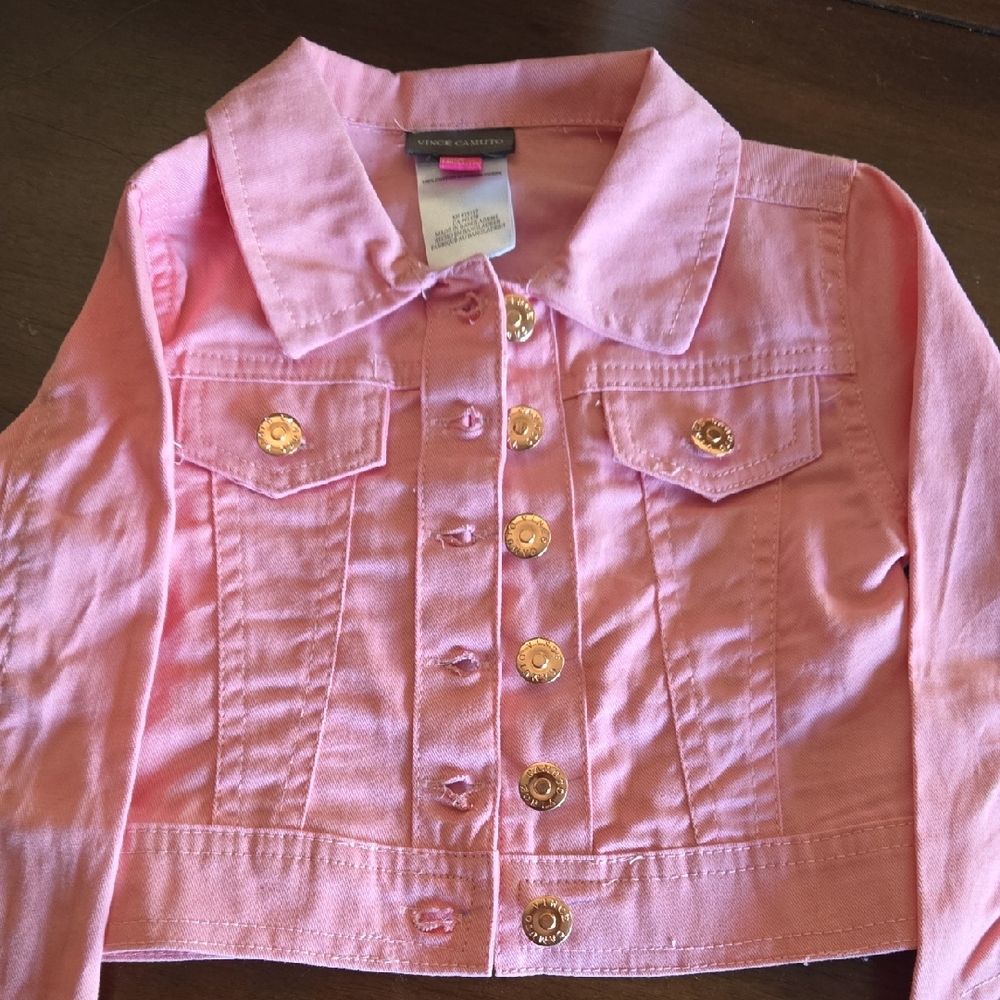 Vince Camuto Kids Pink Jean Jacket with Gold Buttons